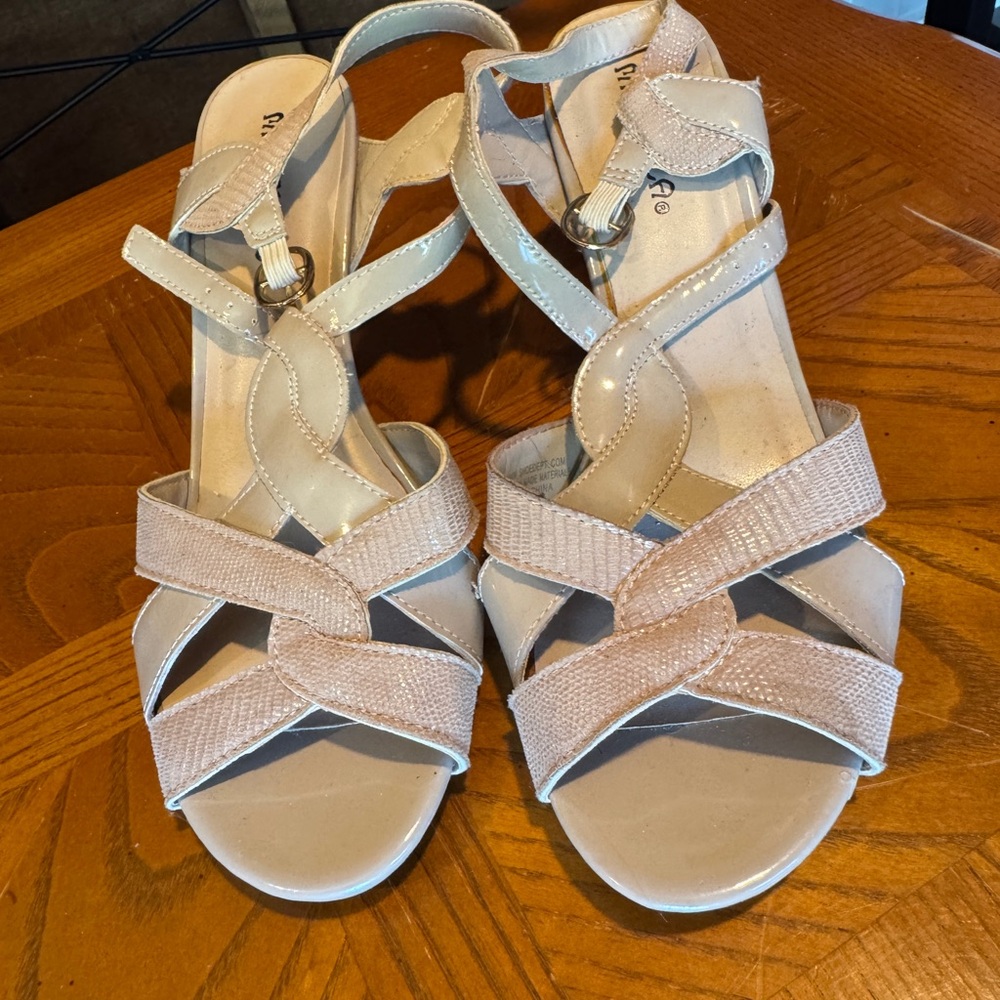 MARBELLA Pale Beige Crisscross Wedge Sandals